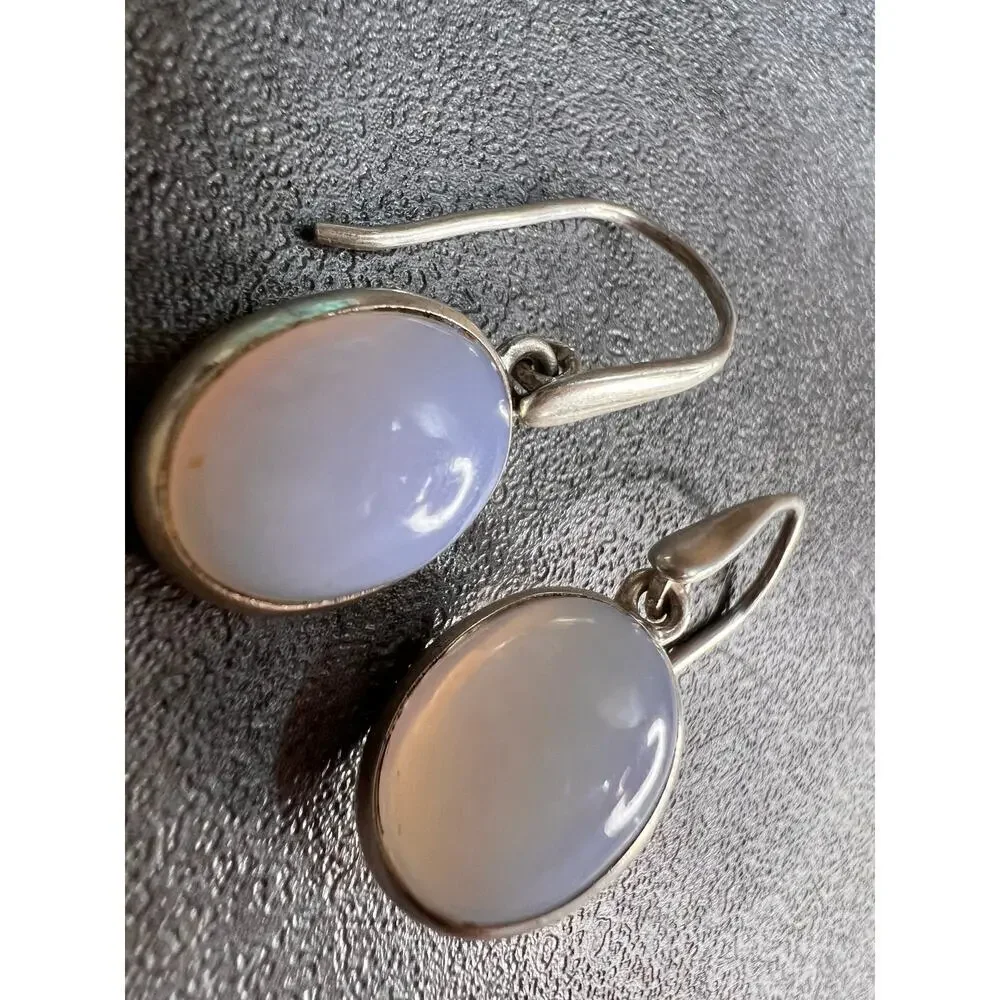 NEW Blue chalcedony sterling silver drop earrings 4.85 grams